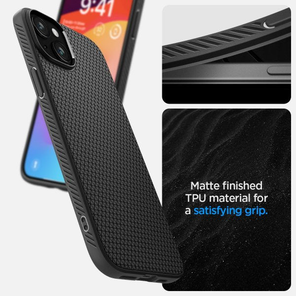 Spigen iPhone 15 -kuori, Liquid Air, mattamusta