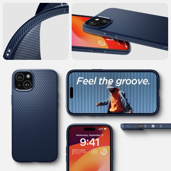 Spigen iPhone 15 -kuori Liquid Air Navy Blue