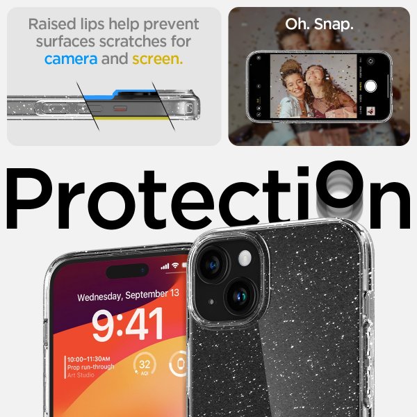 Spigen iPhone 15 -kuori Liquid Crystal Glitter Crystal Quartz