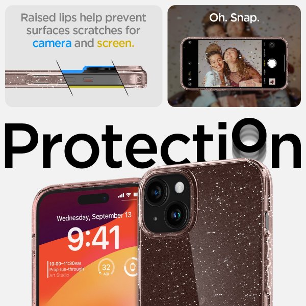 Spigen iPhone 15 Kuori Liquid Crystal Glitter Rose Quartz
