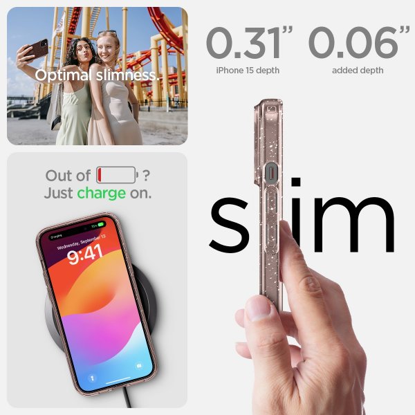 Spigen iPhone 15 Kuori Liquid Crystal Glitter Rose Quartz