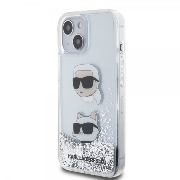Karl Lagerfeld iPhone 15 -kuori Liquid Glitter Karl & Choupette Silver