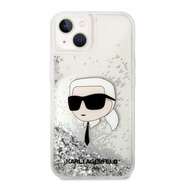 Karl Lagerfeld iPhone 15 Suojakuori Liquid Glitter NFT Karl Silver