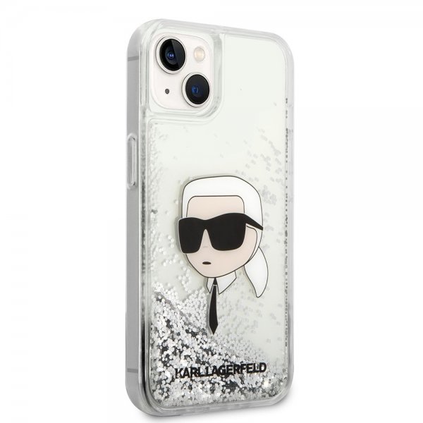 Karl Lagerfeld iPhone 15 Suojakuori Liquid Glitter NFT Karl Silver