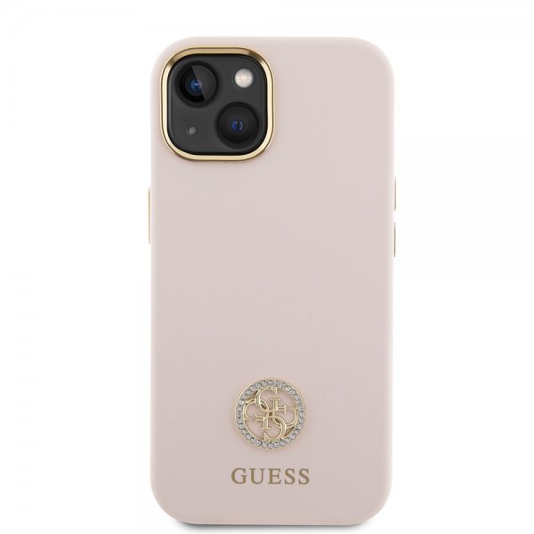 Guess iPhone 15 Kuoret Liquid Silicone Metal Logo Pinkki
