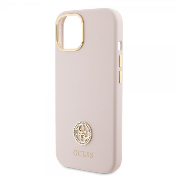 Guess iPhone 15 Kuoret Liquid Silicone Metal Logo Pinkki