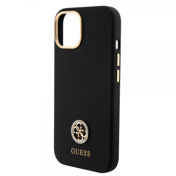 Guess iPhone 15 Kuoret Liquid Silicone Metal Logo Musta