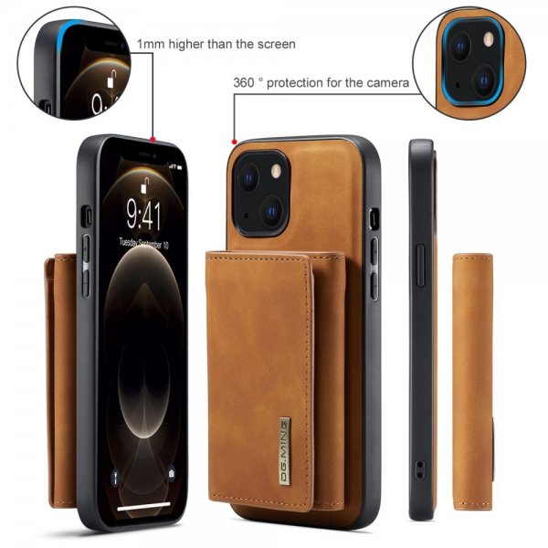 Dg.Ming iPhone 15 -suojakuori, M1-sarja, irrotettava korttipidike, ruskea