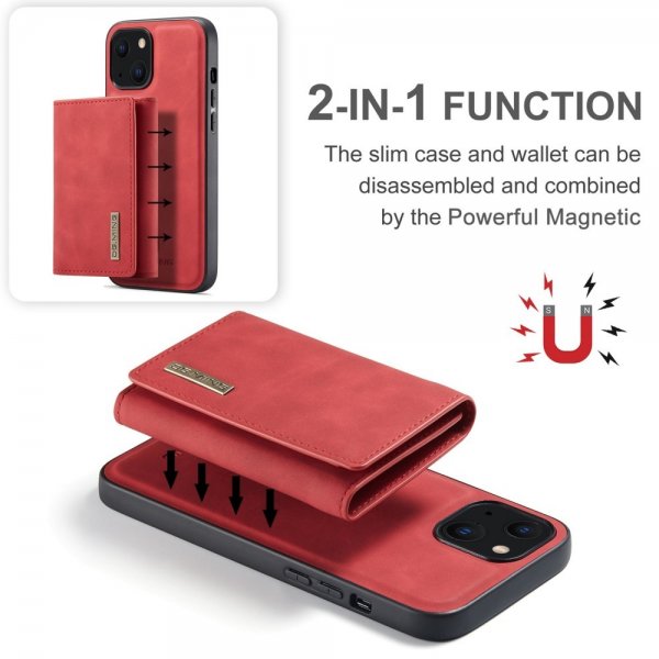 Dg.Ming iPhone 15 -kuori, M1-sarja irrotettavalla korttitelineellä, punainen