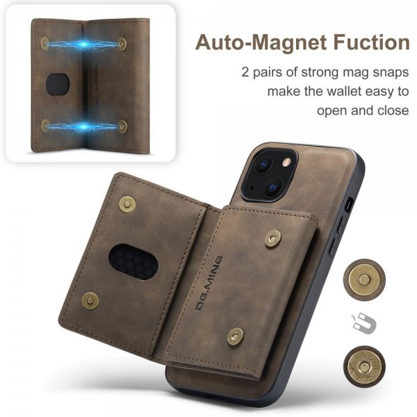 Dg.Ming iPhone 15 -suojakuori, M2-sarja, irrotettava korttipidike, kahvi