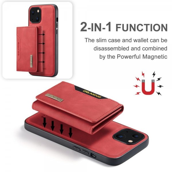 Dg.Ming iPhone 15 -kuori, M2-sarja, irrotettava korttikotelo, punainen