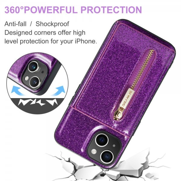 Dg.Ming iPhone 15 -suojakuori M3 Series irrotettava korttikotelo Glitter Violetti
