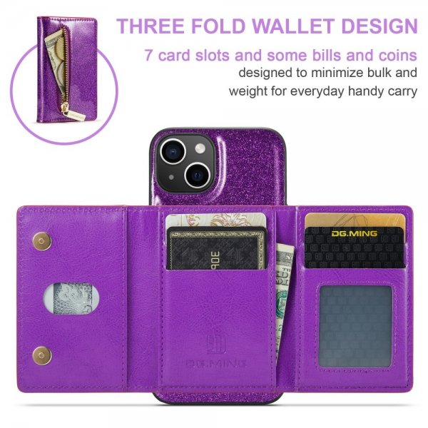 Dg.Ming iPhone 15 -suojakuori M3 Series irrotettava korttikotelo Glitter Violetti