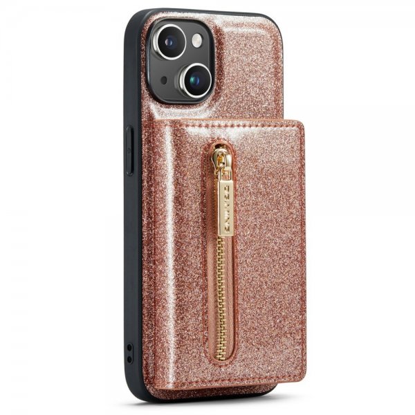 Dg.Ming iPhone 15 -kuoret, M3 Series, irrotettava korttikotelo, glitter ruusukulta