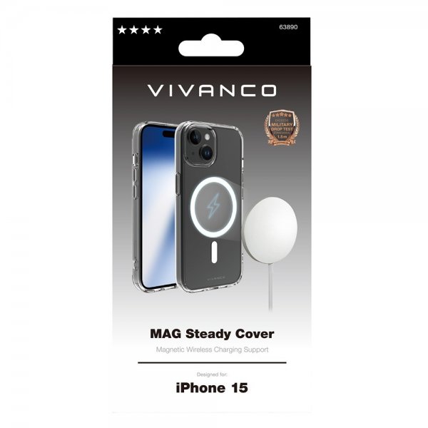 Vivanco iPhone 15 -suojakuori Mag Steady Transparent