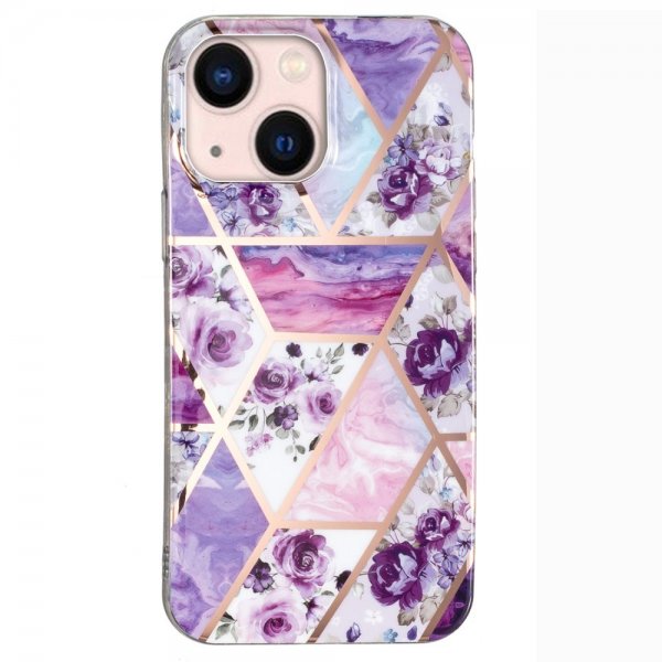 iPhone 15 Kuori Marmorikuvio Kukkia Liila