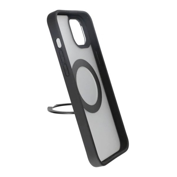 Rvelon iPhone 15 -suojakuori pyörivällä MagSafe-jalustalla, mattamusta