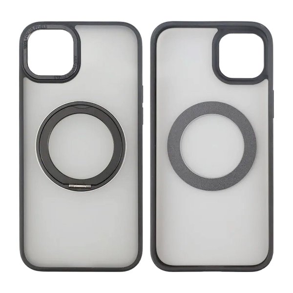 Rvelon iPhone 15 -suojakuori pyörivällä MagSafe-jalustalla, mattamusta