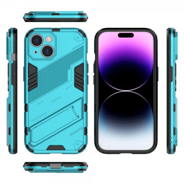 iPhone 15 -kotelo jalustalla, vaaleansininen