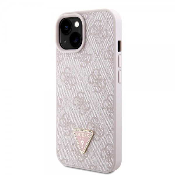 Guess iPhone 15 Kuoret Metalli Logo Strassit Olkahihna Vaaleanpunainen