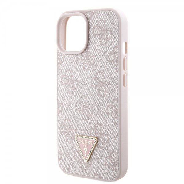 Guess iPhone 15 Kuoret Metalli Logo Strassit Olkahihna Vaaleanpunainen