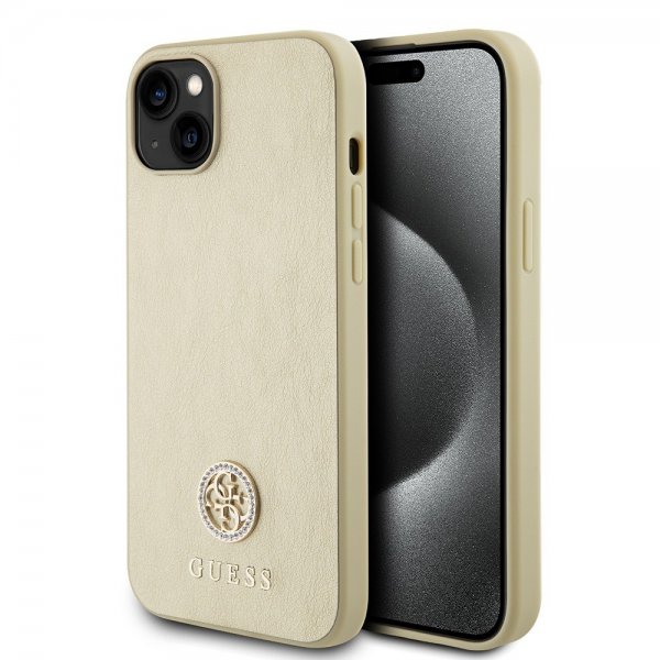 Guess iPhone 15 Kuoret Metalli Logo Strass Kulta