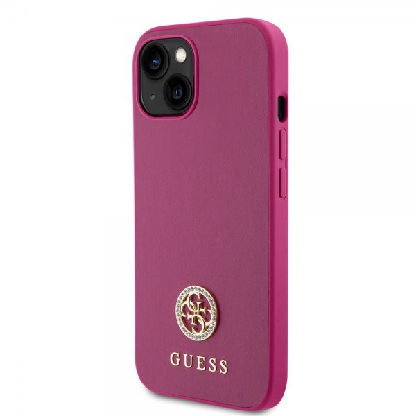 Guess iPhone 15 Kuoret Metal Logo Strass Metallinen Pinkki