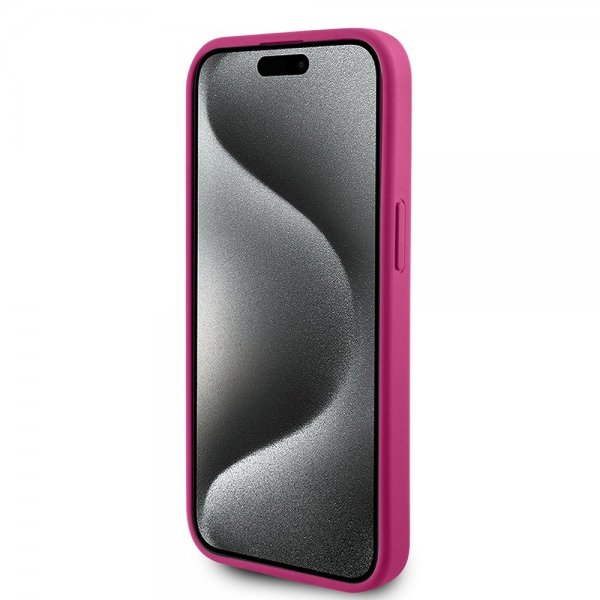 Guess iPhone 15 Kuoret Metal Logo Strass Metallinen Pinkki