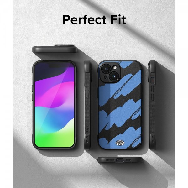 Ringke iPhone 15 -kuori, Onyx Design, Blue Brush
