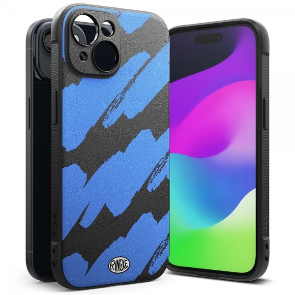 Ringke iPhone 15 -kuori, Onyx Design, Blue Brush