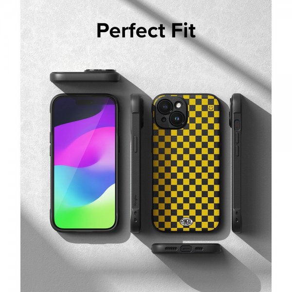 Ringke iPhone 15 -kuori, Onyx Design, ruutukuvio, keltainen