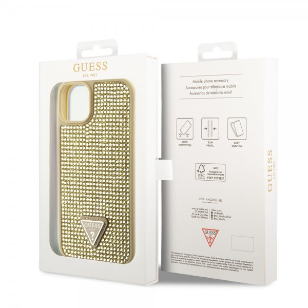 Guess iPhone 15 Kuoret Rhinestone Kulta