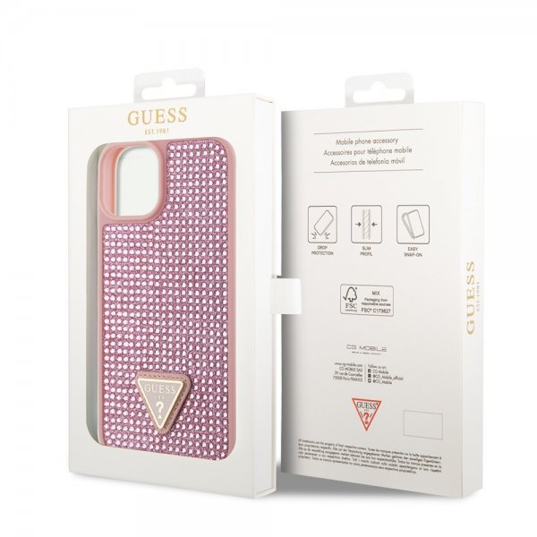 Guess iPhone 15 Kuoret Rhinestone Pink