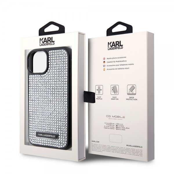 Karl Lagerfeld iPhone 15 -kuori Rhinestone Silver