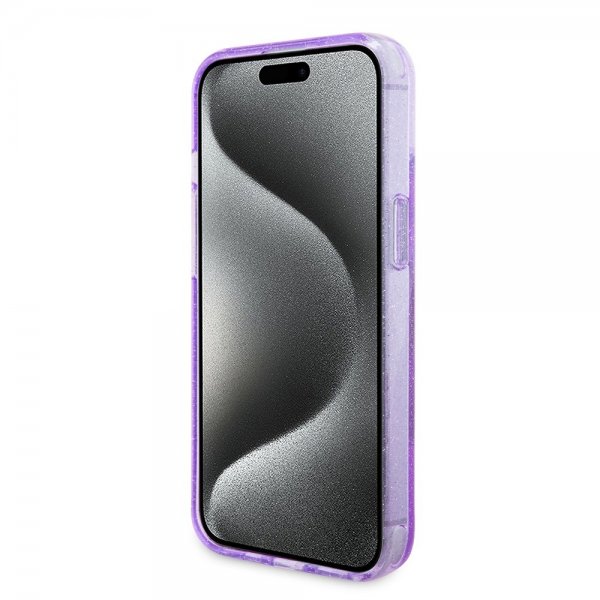 Guess iPhone 15 Kuoret Ring Stand Glitter MagSafe Violetti