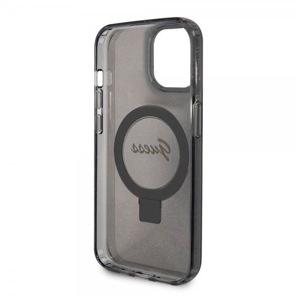 Guess iPhone 15 Kuori Sormusteline Glitter MagSafe Musta