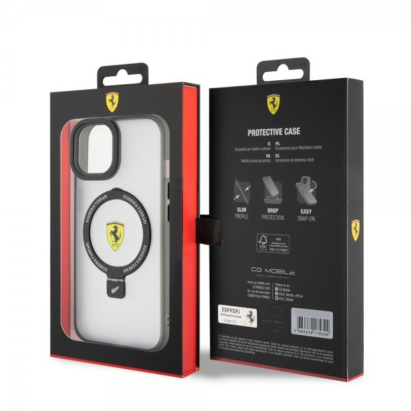 Ferrari iPhone 15 Kuori Sormusteline MagSafe Musta