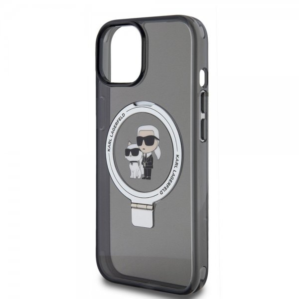 Karl Lagerfeld iPhone 15 -suojakuori sormipidikkeellä ja MagSafella, musta