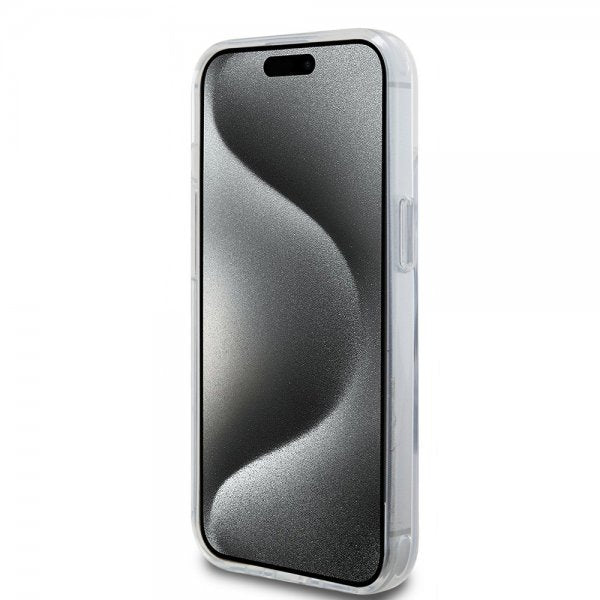 Karl Lagerfeld iPhone 15 -kuori jalustalla MagSafe valkoinen