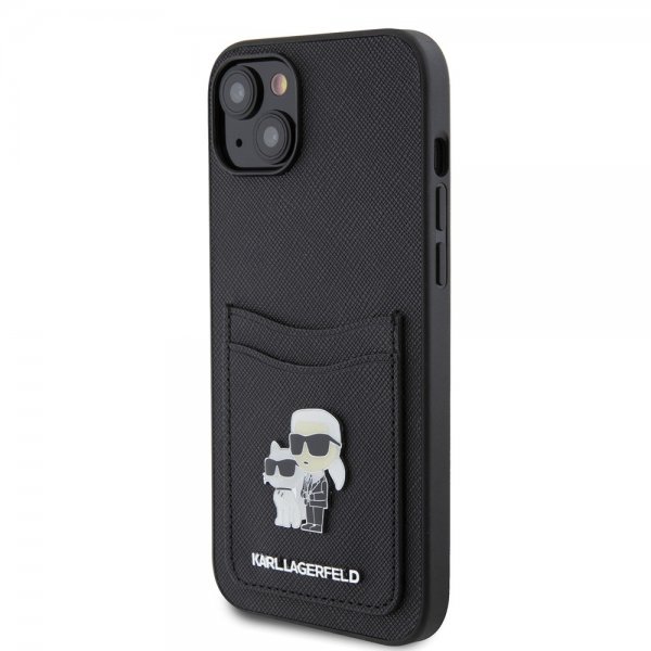 Karl Lagerfeld iPhone 15 Saffiano Double Cardslot -kuori, musta