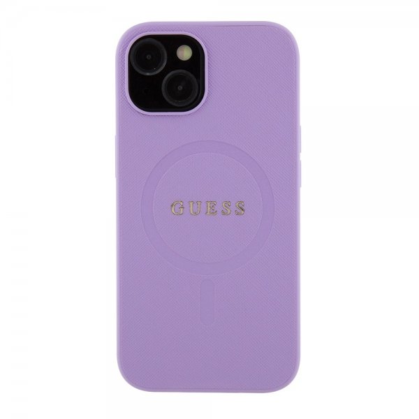 Guess iPhone 15 Saffiano MagSafe -kuori violetti