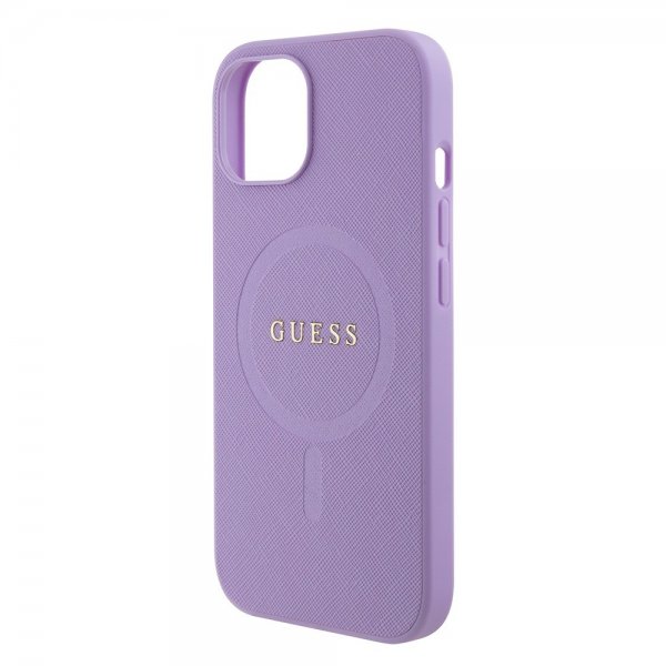 Guess iPhone 15 Saffiano MagSafe -kuori violetti