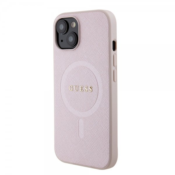 Guess iPhone 15 Saffiano MagSafe -kuori pinkki