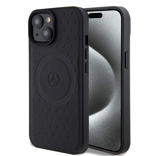 Mercedes Benz iPhone 15 Kuoret Star Pattern MagSafe Musta