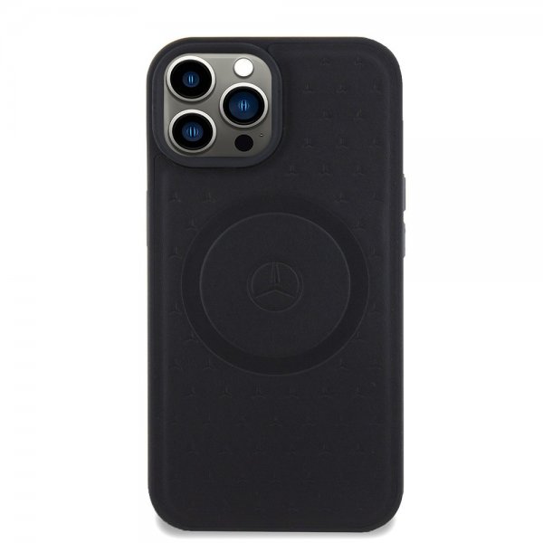 Mercedes Benz iPhone 15 Kuoret Star Pattern MagSafe Musta