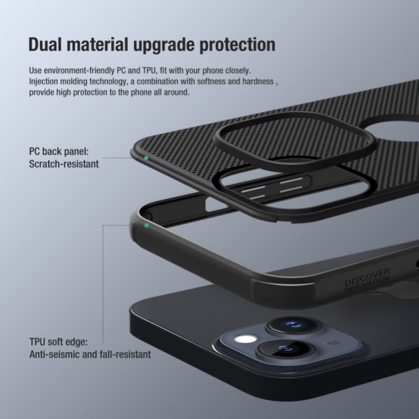 Nillkin iPhone 15 -kuori Super Frosted Shield Pro Logo Hole sininen