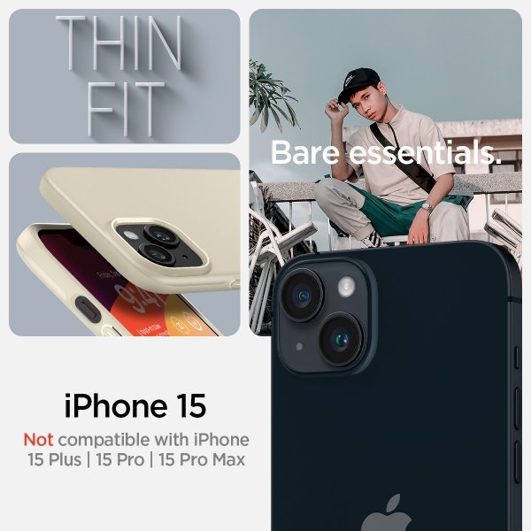 Spigen iPhone 15 -kuori Thin Fit Mute Beige
