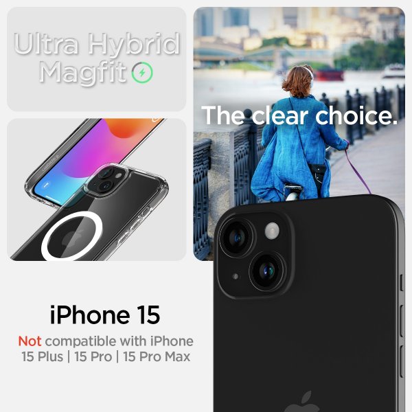 Spigen iPhone 15 -suojakuori Ultra Hybrid MagFit, valkoinen