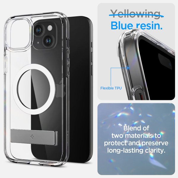 Spigen iPhone 15 -kuori Ultra Hybrid S MagFit Crystal Clear