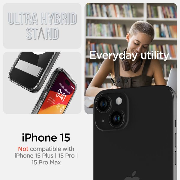 Spigen iPhone 15 -kuori Ultra Hybrid S MagFit Crystal Clear